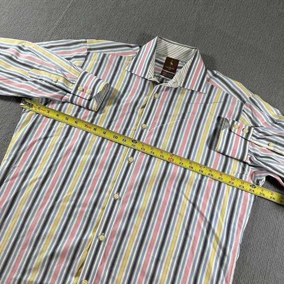 Tailorbyrd Shirt Large Pink Multi Stripe Check Button Up Long Sleeve Mens - Picture 7 of 8
